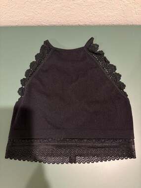 High Neck Crochet Lace Trim Bralette with Strappy Back Detail